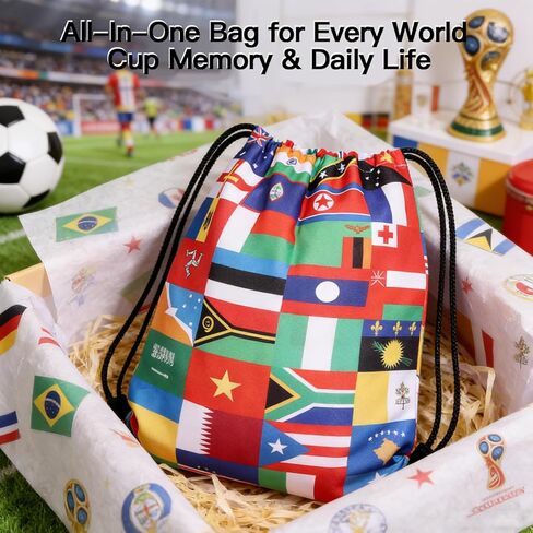 AICase World Cup 2026 Merchandise Drawstring Bag Soccer Game Day Essentials,International Flags Football Decor Accessories Great Gifts for Fans,Multicultural Travel Gym String Bag Sports&Daily Use in Saudi Arabia