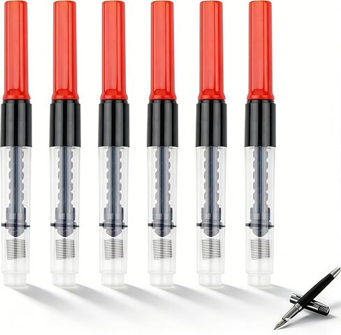 Fountain Pen Ink Cartridge Converter Refillable 3.4mm Aperture Ink Plunger Converter Accessories for Most Pens and Refills (Black, 6 Pcs) in Kuwait
