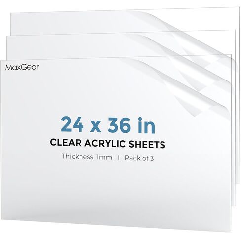 MaxGear Plexiglass Sheets, 24x36 Inches 3 Pack, 1mm (0.04") Thick Clear Transparent Acrylic Panels for Picture Frame Glass Replacement, DIY Craft Projects & Signs, Easy to Cut & Shatterproof in Saudi Arabia