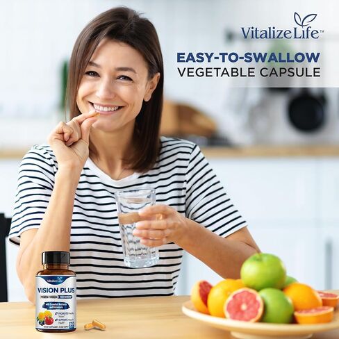 مكملات فيجن بلس الكاملة للعين للبالغين - فيتامينات العين لكبار السن مع اللوتين والتوت والزياكسانثين - مكمل فيتامين العين والمعادن للوضوح والعناية بالبصر - 60 كبسولة in Kuwait