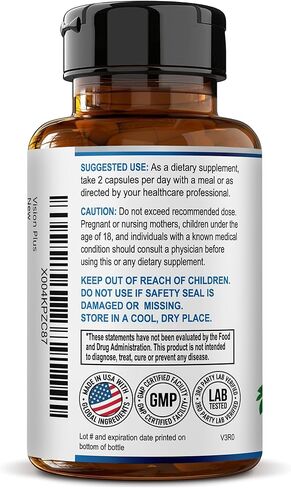 مكملات فيجن بلس الكاملة للعين للبالغين - فيتامينات العين لكبار السن مع اللوتين والتوت والزياكسانثين - مكمل فيتامين العين والمعادن للوضوح والعناية بالبصر - 60 كبسولة in Kuwait