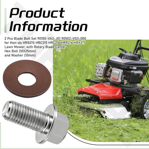 2 حزمة 90105-VA3-J01 90502-VG3-000 مجموعة مسامير الشفرة لـ Hon-da HRB215 HRC215 HRC216 HRR216 HRX217 جزازة العشب مع مسمار سداسي مركزي للشفرة الدوارة (10 × 25 مم) وغسالة (10 مم) in Kuwait
