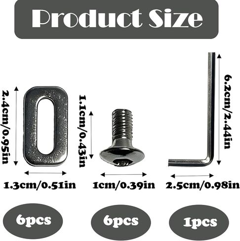 6-Pack Cleat Replacement Bolts, Bike Shoes Clips -Stainless Steel Screws with Rectangular Washers & Hex Wrench Kit Ideal for Indoor Spinning,and Mountain Biking in Saudi Arabia