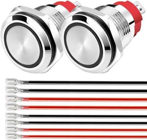Gebildet 2 Pieces 0.63''/16mm Stainless Steel Latching Push Button Switch 12V-24V/5A Power Symbol LED 1NO1NC SPDT ON Off Waterproof Toggle Switch with Wire Socket Plug (Blue LED) in Saudi Arabia