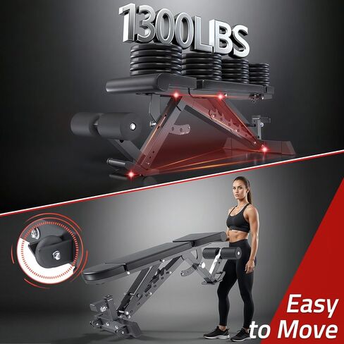 مقعد وزن قابل للتعديل لصالة الألعاب الرياضية المنزلية، سعة 1300 رطل، جهاز ضغط مقاعد البدلاء وتدريبات القوة، مقاعد مسطحة للتمرين، مقعد سريع الضبط، الظهر ومسند الرأس لصالة الألعاب الرياضية in Kuwait