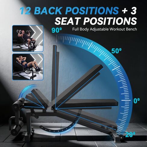 مقعد وزن قابل للتعديل مع تمديد وتجعيد الساق، مقعد تمرين متعدد المواضع للميل/الانخفاض لصالة الألعاب الرياضية المنزلية، مقعد تدريب القوة لكامل الجسم مع بكرات إسفنجية in Kuwait