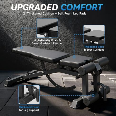 مقعد وزن قابل للتعديل مع تمديد وتجعيد الساق، مقعد تمرين متعدد المواضع للميل/الانخفاض لصالة الألعاب الرياضية المنزلية، مقعد تدريب القوة لكامل الجسم مع بكرات إسفنجية in Kuwait