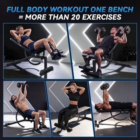 مقعد وزن قابل للتعديل مع تمديد وتجعيد الساق، مقعد تمرين متعدد المواضع للميل/الانخفاض لصالة الألعاب الرياضية المنزلية، مقعد تدريب القوة لكامل الجسم مع بكرات إسفنجية in Kuwait