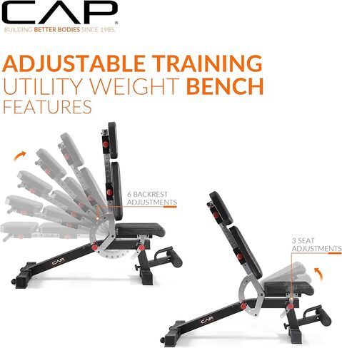 مقعد الأثقال للتدريب القابل للتعديل من CAP Barbell | مقعد مائل متعدد المواضع مع 6 تعديلات لمسند الظهر ومرساة للساق وعجلات وسعة 600 رطل | مقعد القوة في صالة الألعاب الرياضية المنزلية in Saudi Arabia
