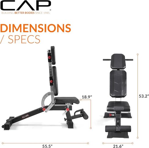 مقعد الأثقال للتدريب القابل للتعديل من CAP Barbell | مقعد مائل متعدد المواضع مع 6 تعديلات لمسند الظهر ومرساة للساق وعجلات وسعة 600 رطل | مقعد القوة في صالة الألعاب الرياضية المنزلية in Saudi Arabia