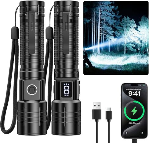 مصباح يدوي Adamstar High Lumens قابلة لإعادة شحن مصباح يدوي مصباح مصباح مصباح مصباح قابل للتكبير مع قابلية للتكبير مع قابلية للذات ، 6 أوضاع مقاومة للماء ، مصباح يدوي تكتيكي قوي لخيم الطوارئ (2 عبوة) in Kuwait