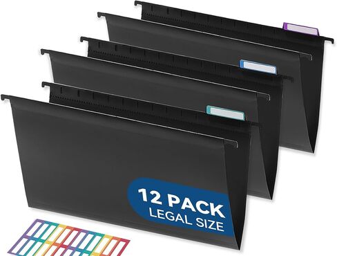 Plastic Hanging File Folders, Letter Size, 12 Pack Hanging Folders, with Insertable 1/5-Cut Tabs for Filing Cabinets - Black in Kuwait