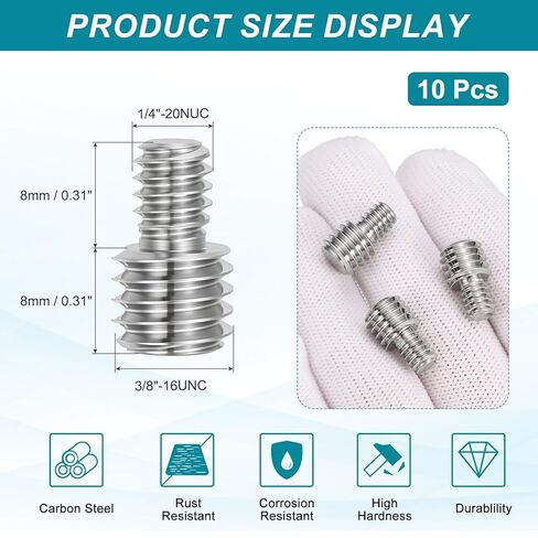 PATIKIL 1/4"-20 to 3/8"-16UNC Double End Threaded Stud Screw Bolt, 10 Pack Carbon Steel Rod Bolts Thread Reducer Adapter for Camera Furniture Hardware, 16mm Long in Saudi Arabia