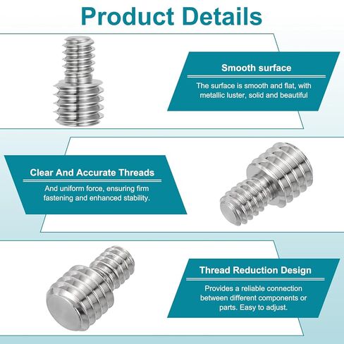 PATIKIL 1/4"-20 to 3/8"-16UNC Double End Threaded Stud Screw Bolt, 10 Pack Carbon Steel Rod Bolts Thread Reducer Adapter for Camera Furniture Hardware, 16mm Long in Saudi Arabia