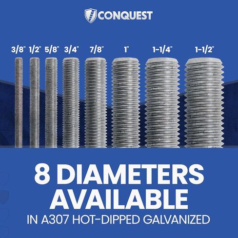 Conquest Fasteners A307 Coarse Fully Threaded Rod, Hot Dip Galvanized, 5/8" -11 Thread Size, 36" Length, Right Hand Threads (4 Pack) in Kuwait