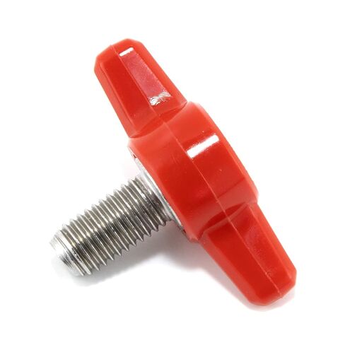 1/4"-28 x 1/2" Thumb Screw Stainless Steel - Red Tee Wing Plastic Knob - Fine Thread Thumbscrew - Length: 0.500" - Proudly Built in USA - Package of (4) in Saudi Arabia