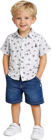 DKNY Boys' Shorts Set - 2 Piece Short Sleeve Button Down Shirt and Denim Jean Shorts - Summer Outfit for Toddler Boys (2T-7) in Saudi Arabia