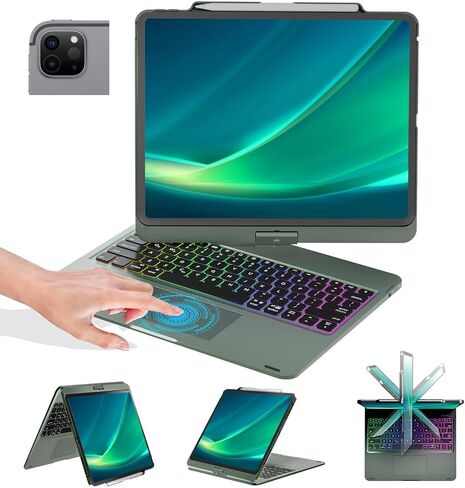 BABG Keyboard Case for iPad Air 13 inch(M3/M2)&iPad Pro 13, iPad Pro 12.9(6th/5th /4th/3rd Gen) Case with Keyboard,360° Rotatable,Toupad,Backlits,Pencil Charging-Green in Saudi Arabia