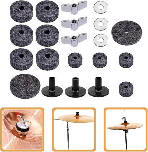 Luxshiny 21pcs Drum Felt Pad Set with Cymbal Stand Sleeves and Washers Non-Slip Gray Drum Kit Accessory for Percussion Instrument Maintenance in Saudi Arabia