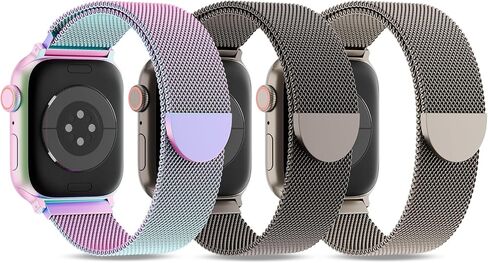 3 Pack Metal Mesh Loop Compatible with Apple Watch Band 38mm 40mm 41mm 42mm 44mm 45mm 46mm 49mm Women Men, Stainless Steel Magnetic Clasp Strap for iWatch Series 11 10 9 8 SE 7 6 5 4 3 2 1 Ultra in Kuwait