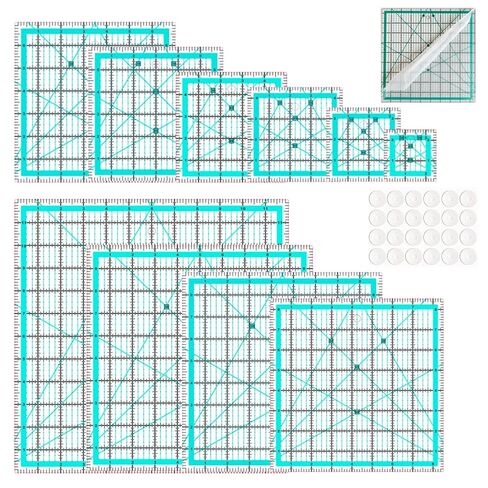 7 Quilting Rulers(6.5"x12",2"x12",3"x9",12.5"X12.5", 9.5"X9.5", 6"X6", 4.5"X4.5")(Blue) in Kuwait