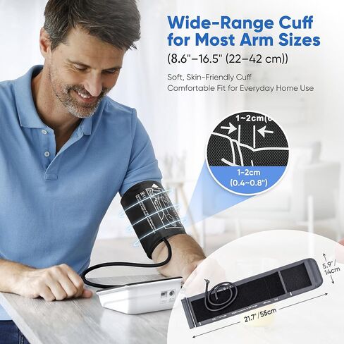 جهاز قياس ضغط الدم من أعلى الذراع للاستخدام المنزلي، جهاز ضغط الدم الرقمي الأوتوماتيكي، جهاز مراقبة ضغط الدم الناطق مع صوت باللغة الإنجليزية والإسبانية، سوار كبير مقاس 8.6 بوصة - 16.5 بوصة، شاشة بإضاءة خلفية، ذاكرة مستخدمين in Kuwait