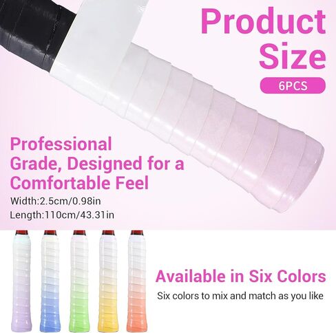 6 Pcs Tennis Racket Grip Tape Precut and Dry Feel Tennis Grip Anti-Slip Overgrip Sweat-Absorbing Tacky TennisGrips Universal Racket Grips Racquet Tapes for Badminton Pickleball Baseball Golf in Saudi Arabia