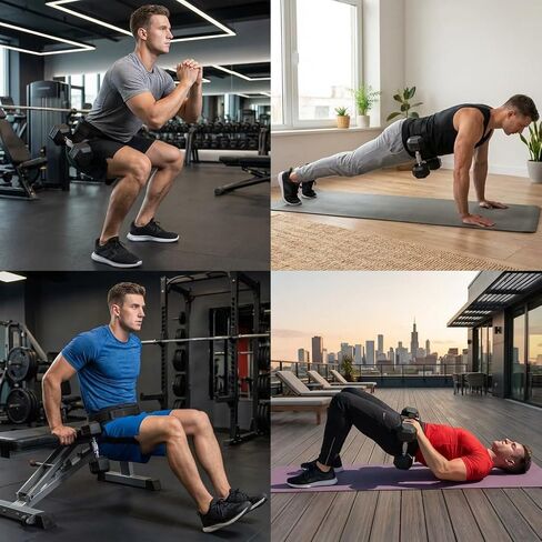 Dumbbell Hip Thrust Belt - Glute Bridge Strap - Lower Body Workout Equipment - Weight Pads Support - Home Gym Accessories Women Men - Squat Dip Pull Up Training Fitness Tool Adjustable Nylon Chain in Saudi Arabia