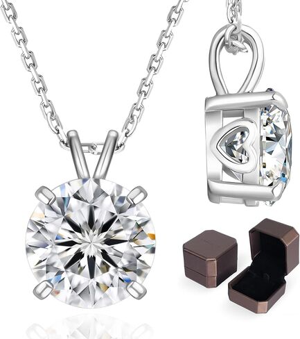 KRKC&CO Moissanite Necklace for Women, Sterling Silver Lab Created Solitaire Diamond Pendant for Her, 4-Prong, GRA Certificate, Gift for Anniversary, Birthday, Wedding - to Wife, Girlfriend, Daughter, in Kuwait