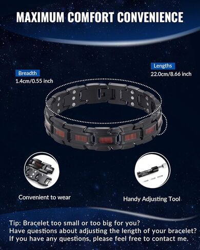 سوار RainSo المغناطيسي للرجال، كماشة العقرب، سوار من الفولاذ المقاوم للصدأ من الخشب المغناطيسي بثلاثة صفوف، يأتي مع أداة إزالة الارتباط المجانية وصندوق هدايا المجوهرات - (أسود وأحمر) in Kuwait