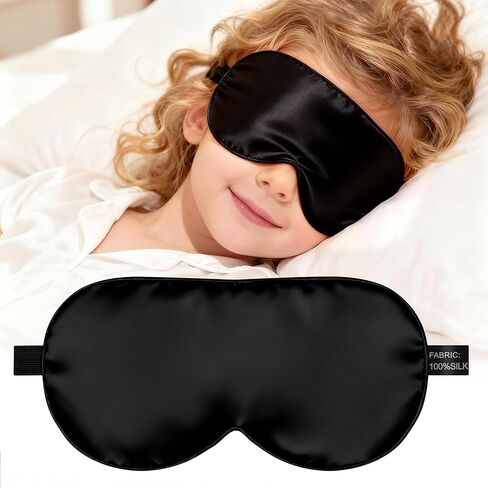 Silk Sleep Eye Mask for Kids, 100% Real Natural Pure Silk Sleeping Masks, Blindfold Sleep Eye Cover with Adjustable Strap, Soft & Lightweight Night Eyeshade for Boys Girls Teens (Pink) in Kuwait