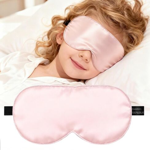 Silk Sleep Eye Mask for Kids, 100% Real Natural Pure Silk Sleeping Masks, Blindfold Sleep Eye Cover with Adjustable Strap, Soft & Lightweight Night Eyeshade for Boys Girls Teens (Pink) in Saudi Arabia