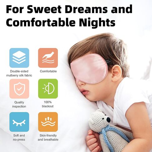 Silk Sleep Eye Mask for Kids, 100% Real Natural Pure Silk Sleeping Masks, Blindfold Sleep Eye Cover with Adjustable Strap, Soft & Lightweight Night Eyeshade for Boys Girls Teens (Pink) in Saudi Arabia