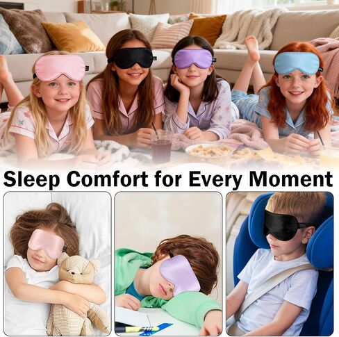 Silk Sleep Eye Mask for Kids, 100% Real Natural Pure Silk Sleeping Masks, Blindfold Sleep Eye Cover with Adjustable Strap, Soft & Lightweight Night Eyeshade for Boys Girls Teens (Pink) in Saudi Arabia