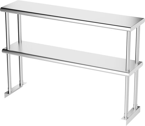 رف مزدوج من الفولاذ المقاوم للصدأ مقاس 12 بوصة × 48 بوصة، رف تجاري بطبقتين للإعداد وطاولة العمل في المطعم والمنزل والمطبخ (12 × 48) in Kuwait