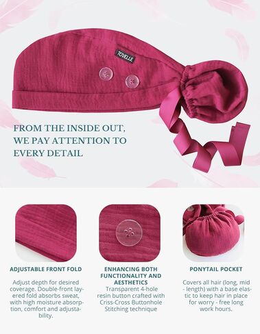 Ponytail Scrub Cap for Women – Solid Burgundy Surgical Cap with Buttons, Cotton Ponytail Scrub Caps, Adjustable Surgical Hat for Women to Secure Long Hair in Saudi Arabia