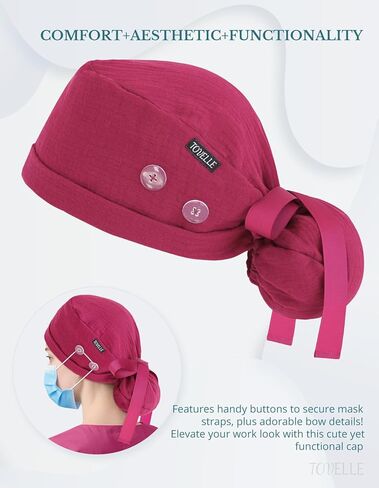 Ponytail Scrub Cap for Women – Solid Burgundy Surgical Cap with Buttons, Cotton Ponytail Scrub Caps, Adjustable Surgical Hat for Women to Secure Long Hair in Saudi Arabia