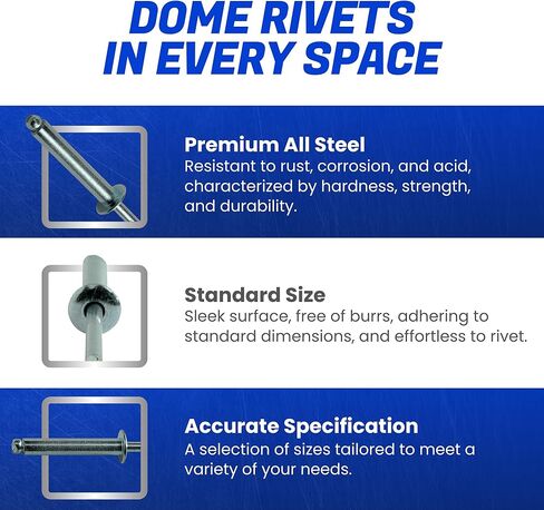 Fastenere Pop Rivets - 1/4" x 1" (25 pcs) Heavy Duty, Open-End, Low Carbon Steel, Dome-Head Blind Rivets, Corrosion-Resistant & High Shear Strength, 8-16 Gap 0.876"-1.00" in Saudi Arabia