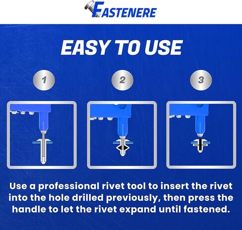 Fastenere Pop Rivets - 1/4" x 1" (25 pcs) Heavy Duty, Open-End, Low Carbon Steel, Dome-Head Blind Rivets, Corrosion-Resistant & High Shear Strength, 8-16 Gap 0.876"-1.00" in Saudi Arabia