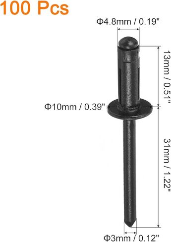 uxcell 100Pcs 3/16"x1/2" Aluminum Round Head Tri Grip Rivets, Tri Grip Rivets Assortment Bulb Style Rivets for DIY, Sheet Metal, Automotive Repairs, Furniture, Marine Boat (Black) in Saudi Arabia