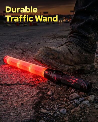 1 Pack 16 Inch Traffic Wand, Rechargeable Traffic Control Wand with 2 Flashing Modes, Multifunction Traffic Safety Baton for Airport, Parking, Car Directing in Saudi Arabia