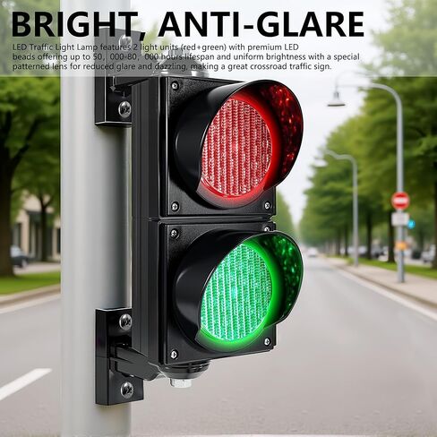 Red/Green 200mm/8in Traffic Light, PC Housing Waterproof Outdoor LED Traffic Light Lamp, Industrial Stop and Go Lights Cobweb Lens Safety Lights (AC85-265V) in Kuwait