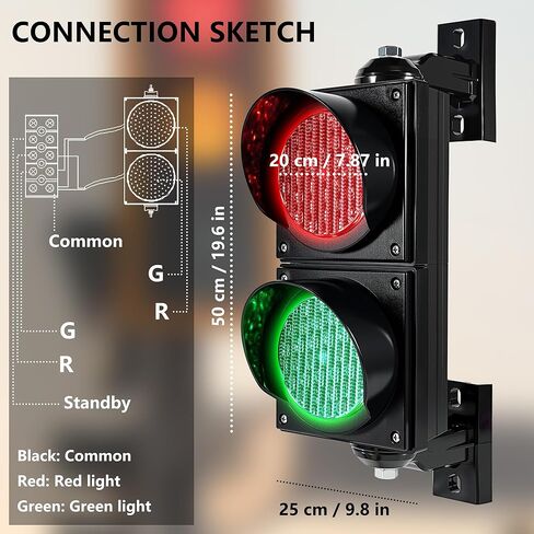 Red/Green 200mm/8in Traffic Light, PC Housing Waterproof Outdoor LED Traffic Light Lamp, Industrial Stop and Go Lights Cobweb Lens Safety Lights (AC85-265V) in Kuwait