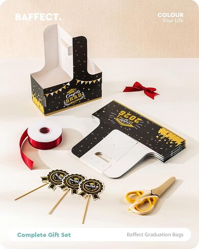 هدايا التخرج من Baffect فئة 2026، تتضمن 24 حاملة أكواب مشروبات، و24 علمًا صغيرًا للتزيين و1 لفة شريط، من أجل هدايا الحفلات/التذكار بالجملة في حفلة التخرج بالمدرسة الثانوية/الجامعة (أسود وذهبي) in Kuwait