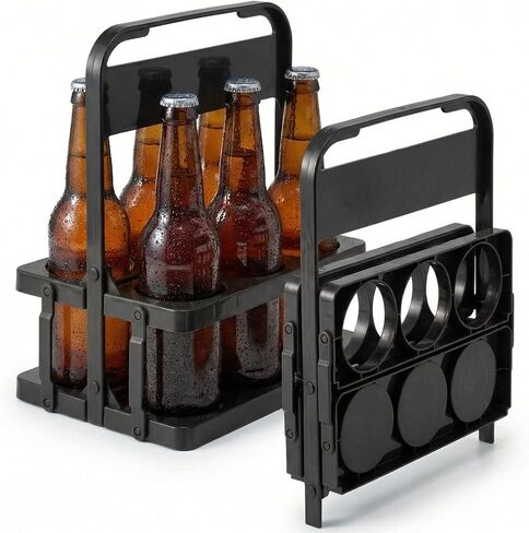 Li&Zhao Foldable Drink Carrier with Handle for Large Cups- 2-Pack Reusable Plastic Cup Holder for Takeout, Coffee, and Parties, 12-Cup Sturdy Drink Carrier for World Football Cup Watching (Black) in Kuwait