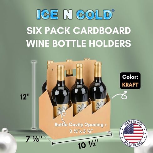 ICE N COLD® 6 Pack Bottle Carrier Kraft Cardboard – Wine & Beer Bottle Holder – Beverage Carryout Packaging for Liquor Stores, Breweries, Grocery & Retail (10, Kraft, 6-P) in Kuwait