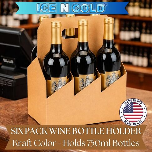 ICE N COLD® 6 Pack Bottle Carrier Kraft Cardboard – Wine & Beer Bottle Holder – Beverage Carryout Packaging for Liquor Stores, Breweries, Grocery & Retail (10, Kraft, 6-P) in Kuwait