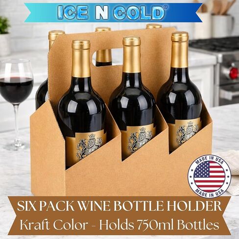 ICE N COLD® 6 Pack Bottle Carrier Kraft Cardboard – Wine & Beer Bottle Holder – Beverage Carryout Packaging for Liquor Stores, Breweries, Grocery & Retail (10, Kraft, 6-P) in Kuwait