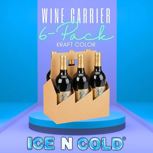 ICE N COLD® 6 Pack Bottle Carrier Kraft Cardboard – Wine & Beer Bottle Holder – Beverage Carryout Packaging for Liquor Stores, Breweries, Grocery & Retail (10, Kraft, 6-P) in Kuwait