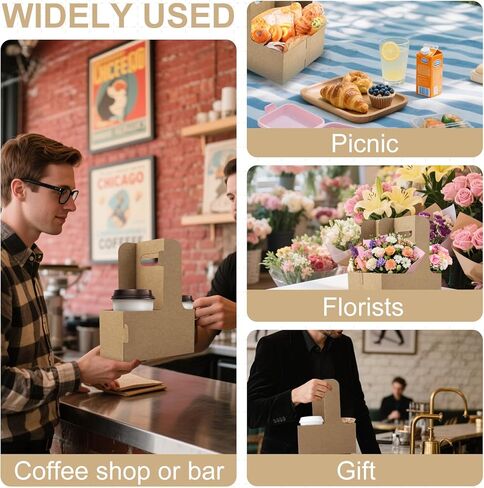 30 Pcs 2 Cup Drink Carrier with Handle, Assemblable Kraft Cardboard Cup Holders with 30 Pcs Happy Birthday Stickers, Disposable Drink Carrier for Drinks Coffee Take Out Cup Carriers Brown in Kuwait